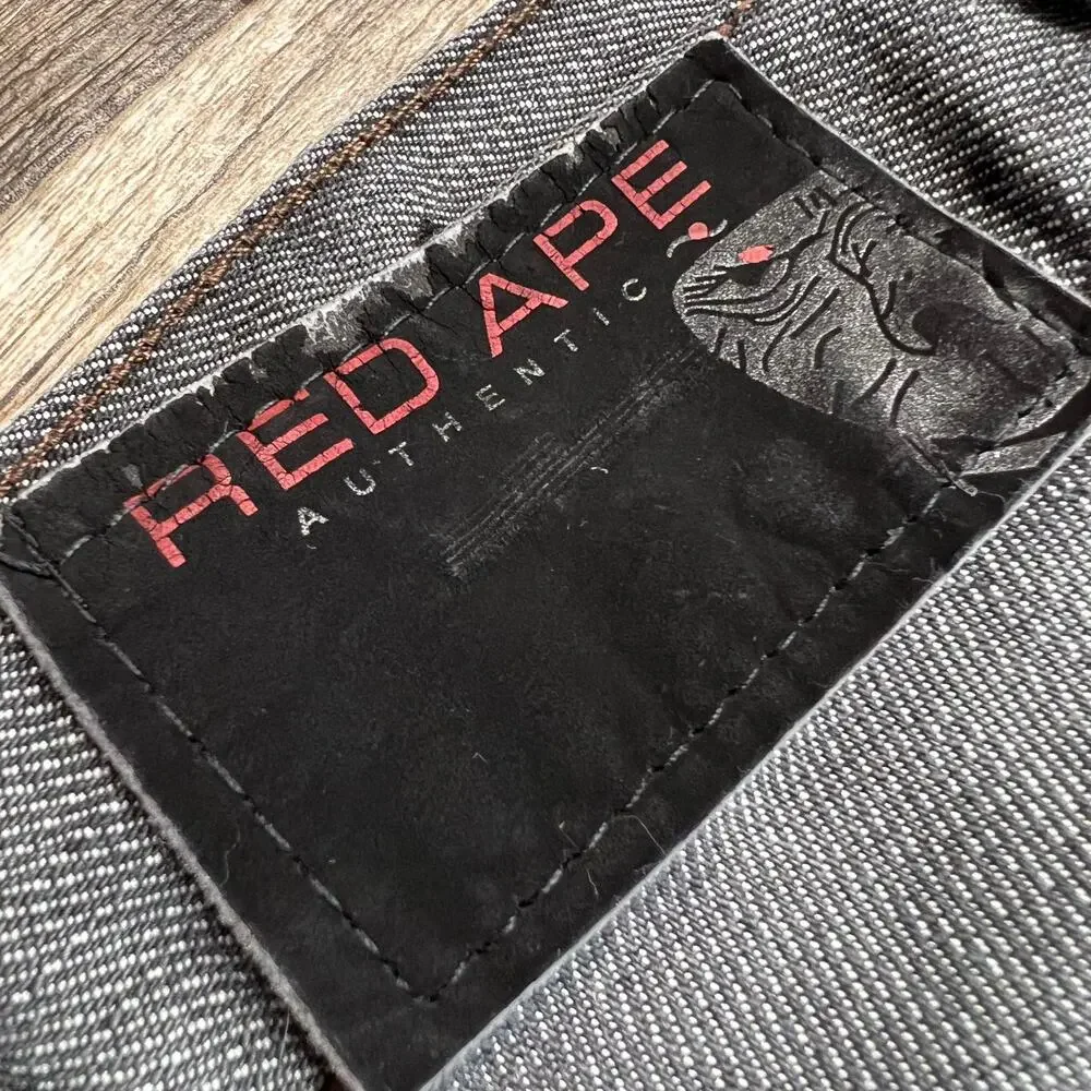 Cyber Y2K Gray 00s Jeans Stuudded Pocket Red Ape Cyber Grunge Size 38